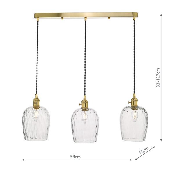 Hadano 3 Light Brass Suspension With Dimpled Glass Shades - Image 2