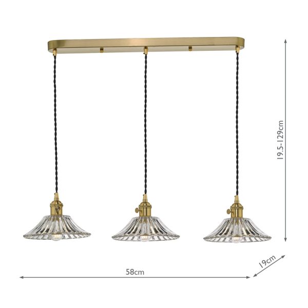 Hadano 3 Light Brass Suspension With Flared Glass Shades - Image 2