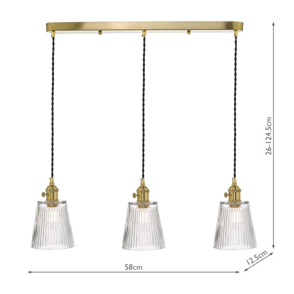 Hadano 3 Light Brass Suspension With Ribbed Glass Shades - Image 2