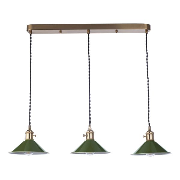 Hadano 3 Light Brass Suspension With Olive Green Shades - Image 2