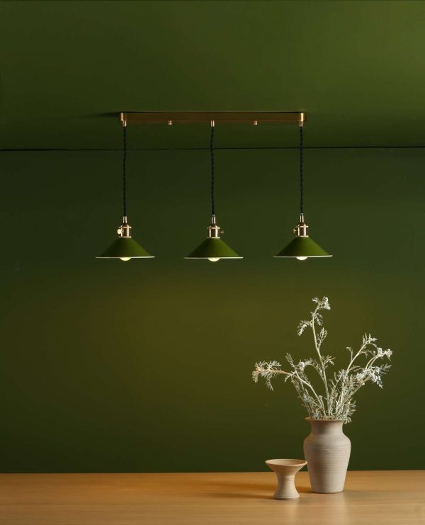 Hadano 3 Light Brass Suspension With Olive Green Shades - Image 3