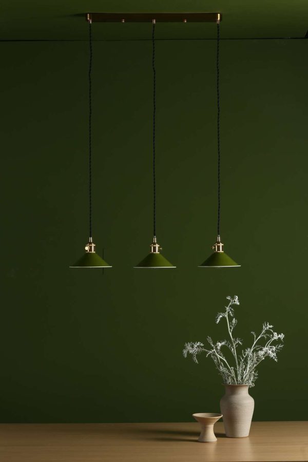 Hadano 3 Light Brass Suspension With Olive Green Shades - Image 4