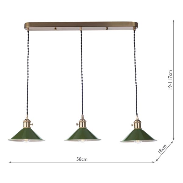 Hadano 3 Light Brass Suspension With Olive Green Shades - Image 5