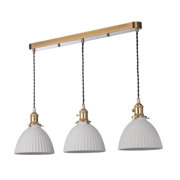 Hadano 3 Light Bar Pendant Natural Brass & Ceramic Domed Shade - Image 2