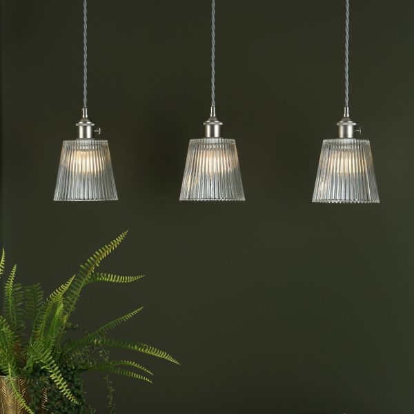 Hadano 3 Light Antique Chrome Suspension With Ribbed Glass Shades - Image 2