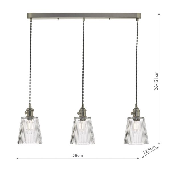 Hadano 3 Light Antique Chrome Suspension With Ribbed Glass Shades - Image 3