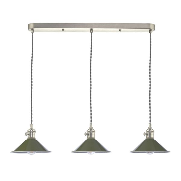 Hadano 3 Light Antique Chrome Suspension With Olive Green Shades - Image 2