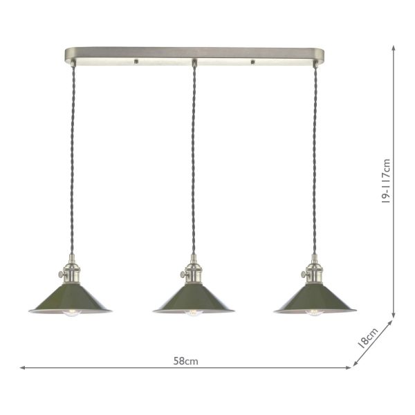 Hadano 3 Light Antique Chrome Suspension With Olive Green Shades - Image 3