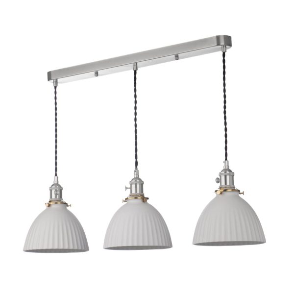 Hadano 3 Light Bar Pendant Antique Chrome & Ceramic Domed Shade - Image 2