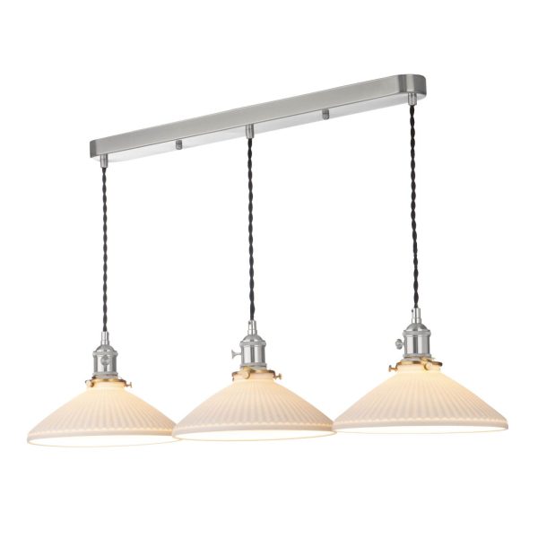 Hadano 3 Light Bar Pendant Antique Chrome & Ceramic Shallow Shade