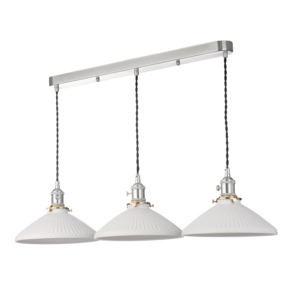 Hadano 3 Light Bar Pendant Antique Chrome & Ceramic Shallow Shade - Image 2