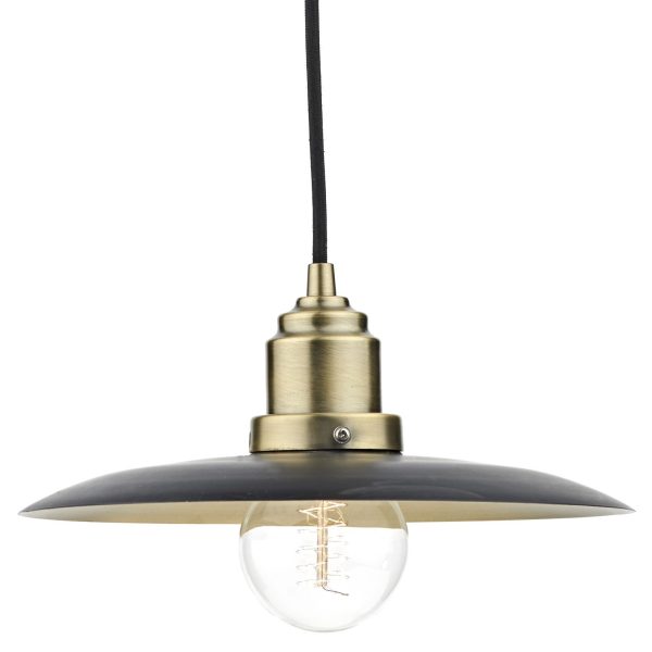 Hannover 1 Light Pendant Black/Antique Brass