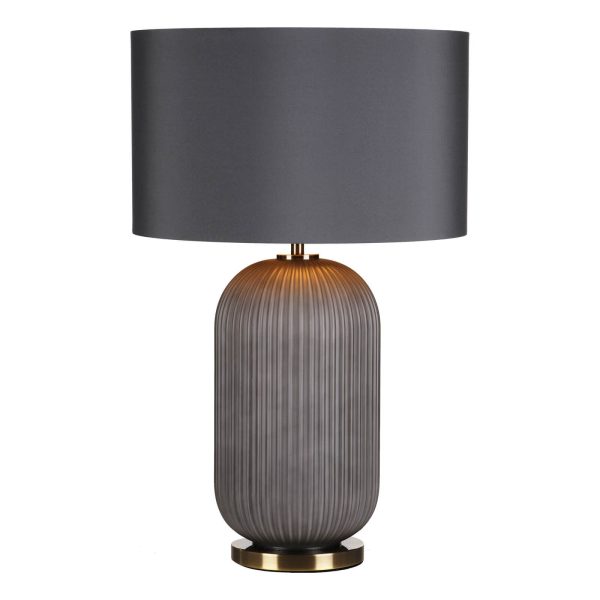 Helicon Table Lamp Grey Ribbed Glass and Antique Brass With Shade