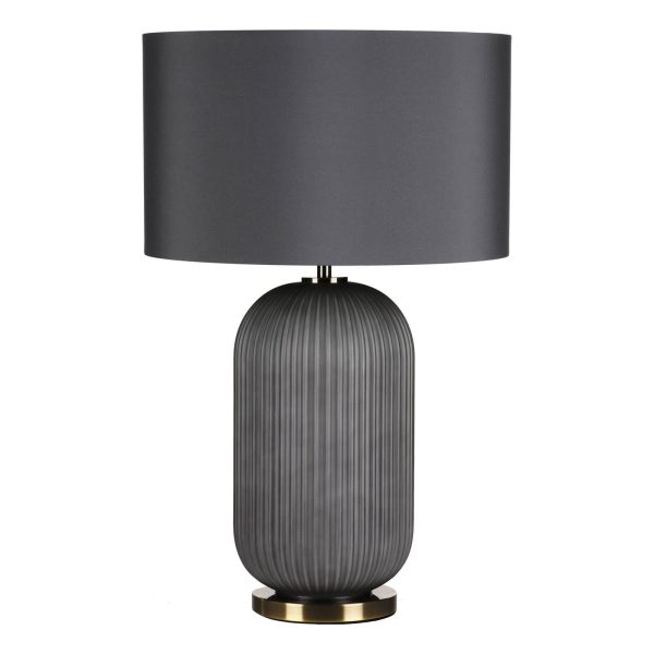 Helicon Table Lamp Grey Ribbed Glass and Antique Brass With Shade - Image 2