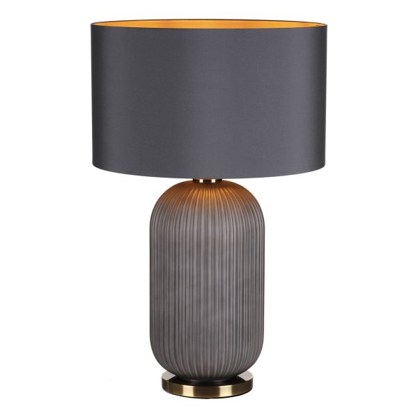 Helicon Table Lamp Grey Ribbed Glass and Antique Brass With Shade - Image 3