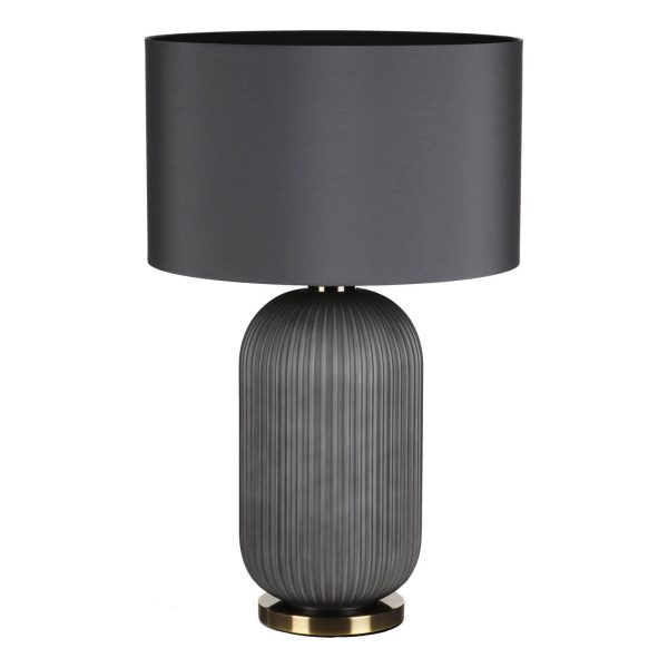 Helicon Table Lamp Grey Ribbed Glass and Antique Brass With Shade - Image 4