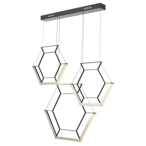 Hexagon 3lt Pendant Black LED