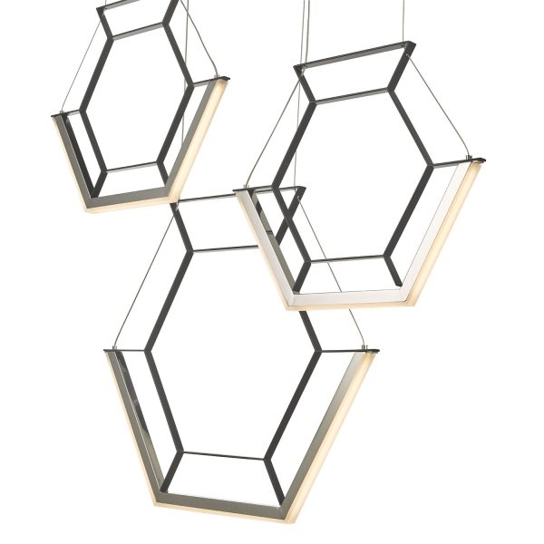 Hexagon 3lt Pendant Black LED - Image 4