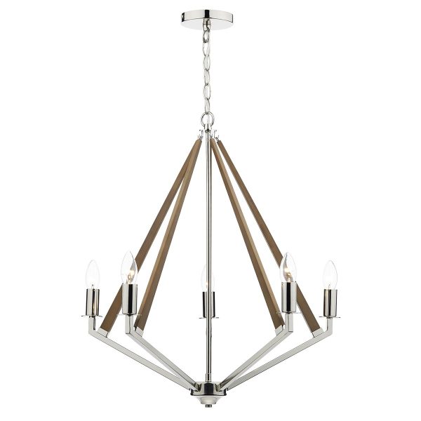 Hotel 5 Light Pendant Polished Nickel Wood - Image 5