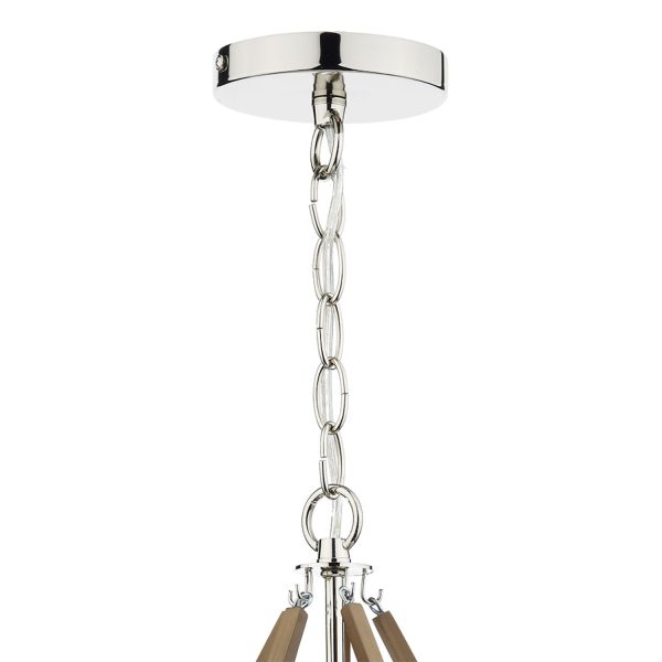 Hotel 5 Light Pendant Polished Nickel Wood - Image 4