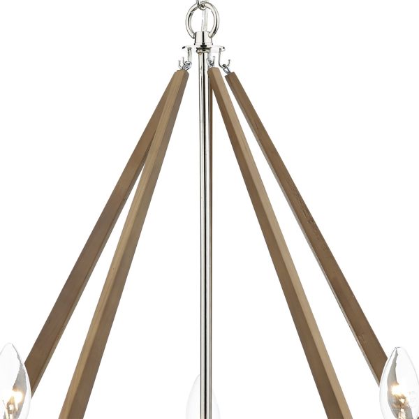 Hotel 5 Light Pendant Polished Nickel Wood - Image 3