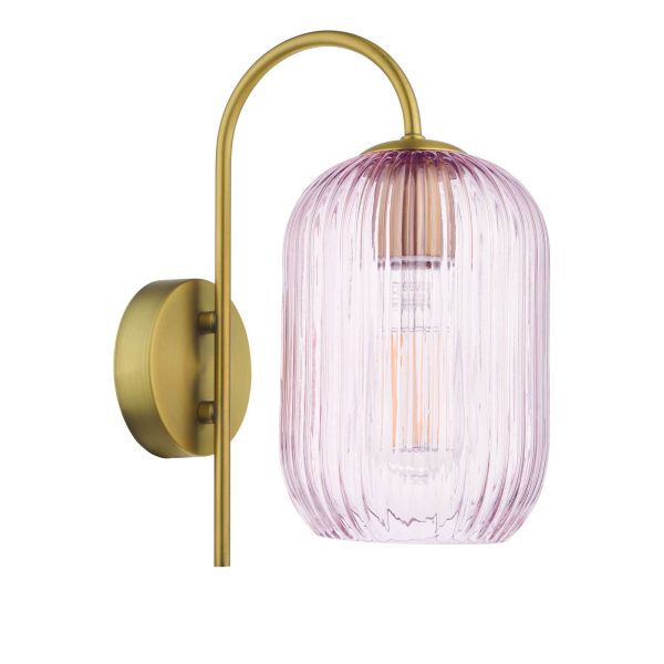 Idra Wall Light Aged Bronze and Pink Ribbed Glass - Image 2