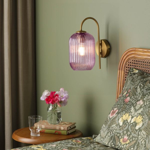 Idra Wall Light Aged Bronze and Pink Ribbed Glass - Image 3