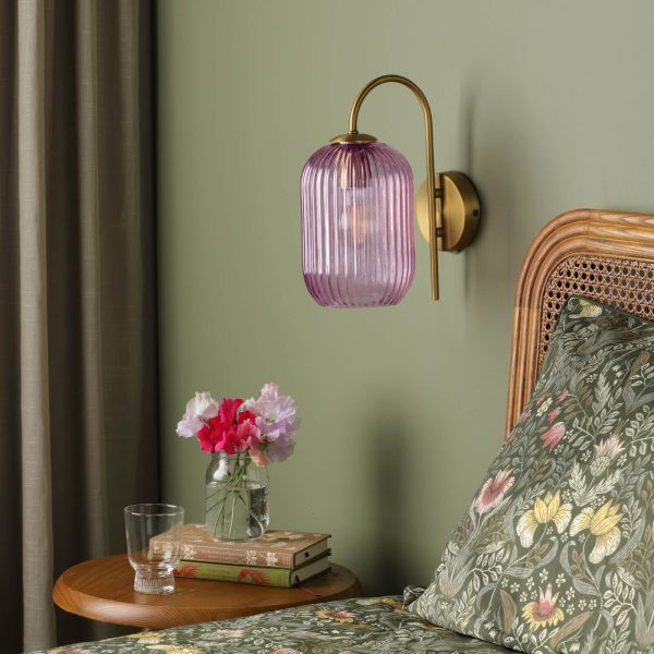 Idra Wall Light Aged Bronze and Pink Ribbed Glass - Image 4