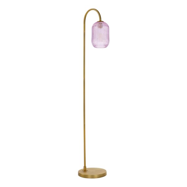 Idra Floor Lamp Aged Bronze and Pink Ribbed Glass - Image 2