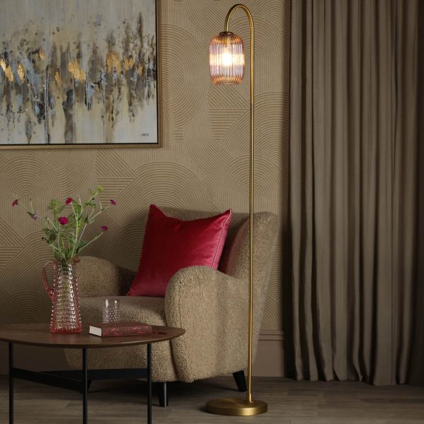 Idra Floor Lamp Aged Bronze and Pink Ribbed Glass - Image 3