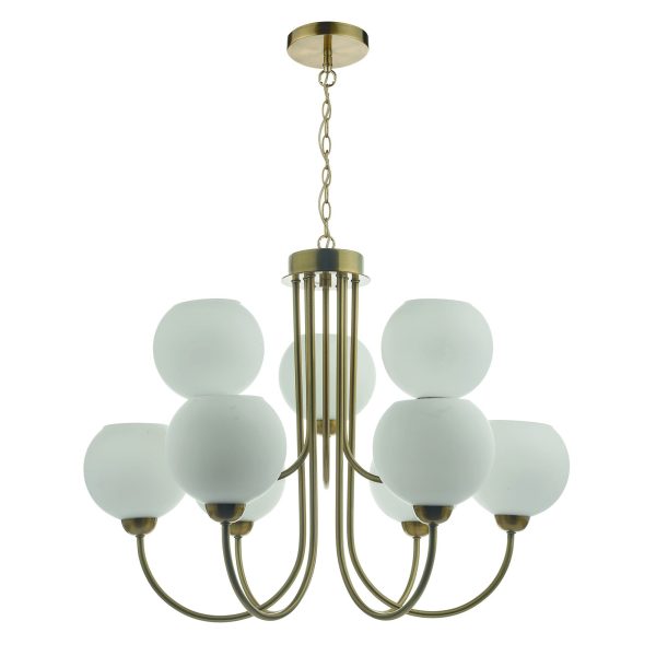 Indra 9 Light Pendant Natural Brass With Opal Glass - Image 2