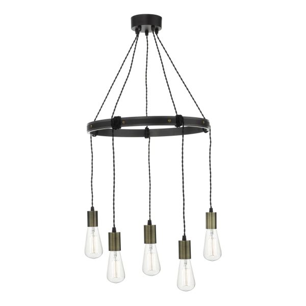 Ivan 5 Light Pendant Rustic Wood Aged Brass Detail - Image 2