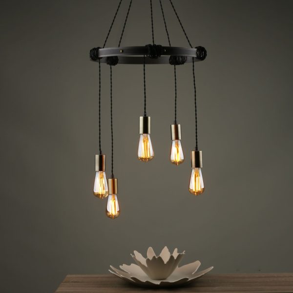 Ivan 5 Light Pendant Rustic Wood Aged Brass Detail - Image 4