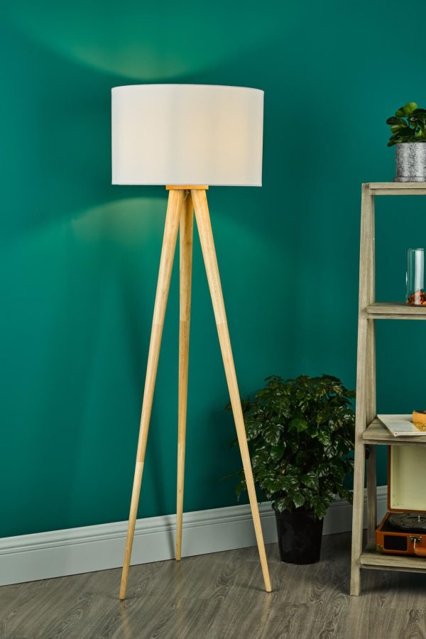 Ivor Tripod Floor Lamp Light Oak With Shade - Image 4