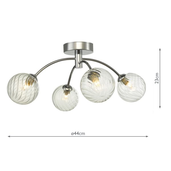 Izzy 4 Light Semi Flush Polished Chrome Twisted Glass - Image 6