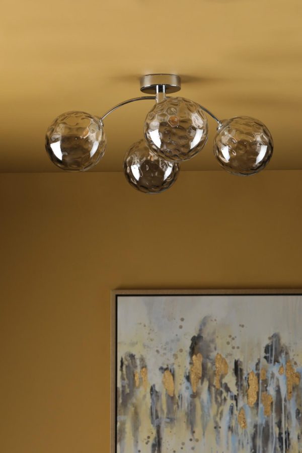 Izzy 4 Light Semi Flush Polished Chrome Smoked Dimpled Glass - Image 4