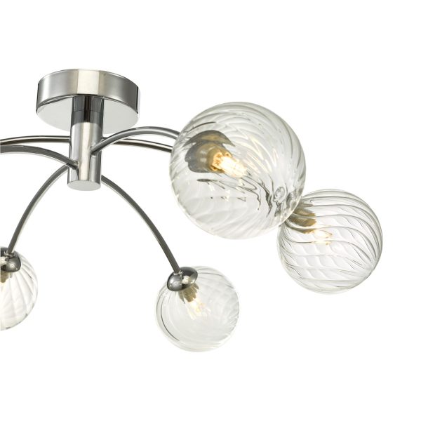 Izzy 6 Light Semi Flush Polished Chrome Twisted Glass - Image 2