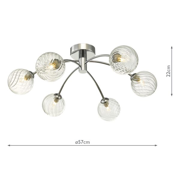 Izzy 6 Light Semi Flush Polished Chrome Twisted Glass - Image 7