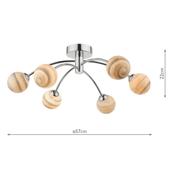 Izzy 6 Light Semi Flush Polished Chrome Swirl Glass - Image 7