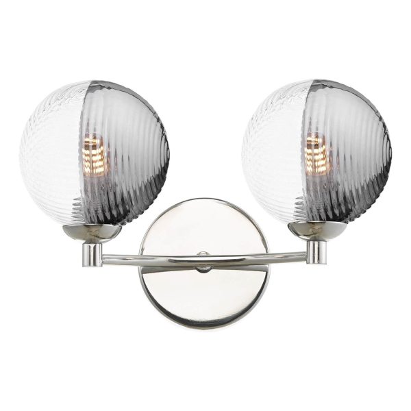 Izzy 2 Light Wall Light Polished Chrome & Smoked/Clear Ribbed Glass