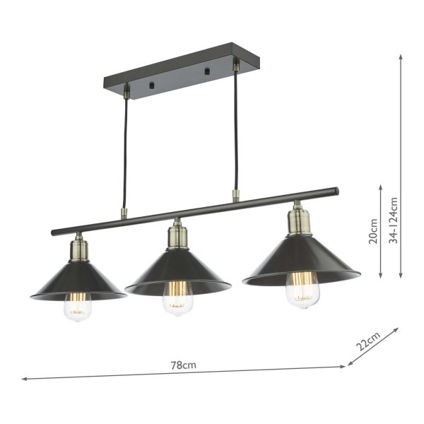 Jalen 3 Light Bar Pendant Graphite Antique Brass - Image 10