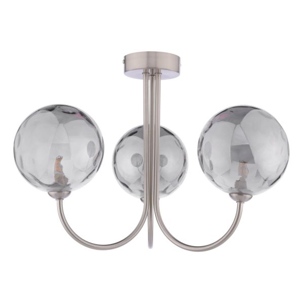 Jared 3 Light Semi-Flush Satin Nickel and Smoked Dimpled Glass - Image 2