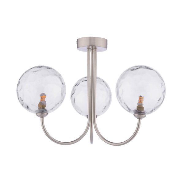 Jared 3 Light Semi-Flush Satin Nickel & Dimpled Clear Glass - Image 2