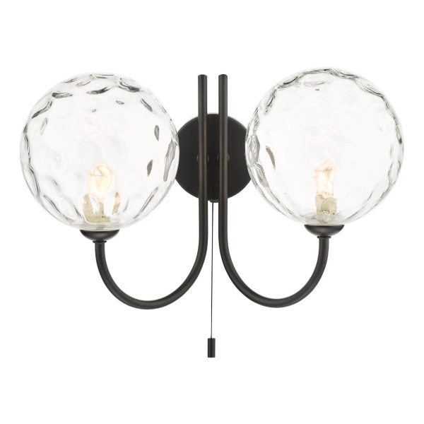 Jared 2 Light Wall Light Matt Black Clear Dimpled Glass