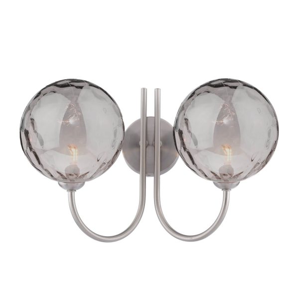 Jared 2 Light Wall Light Satin Nickel and Smoked Dimpled Glass