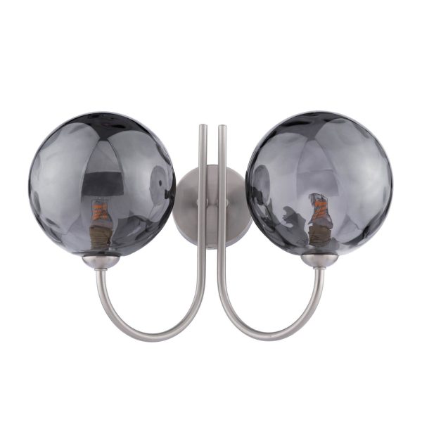 Jared 2 Light Wall Light Satin Nickel and Smoked Dimpled Glass - Image 2