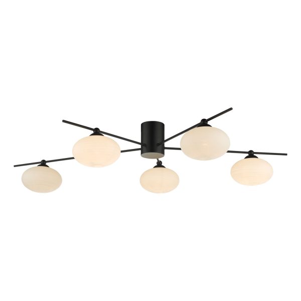 Jasper 5 Light Semi Flush Ceiling Light Matt Black Opal Glass