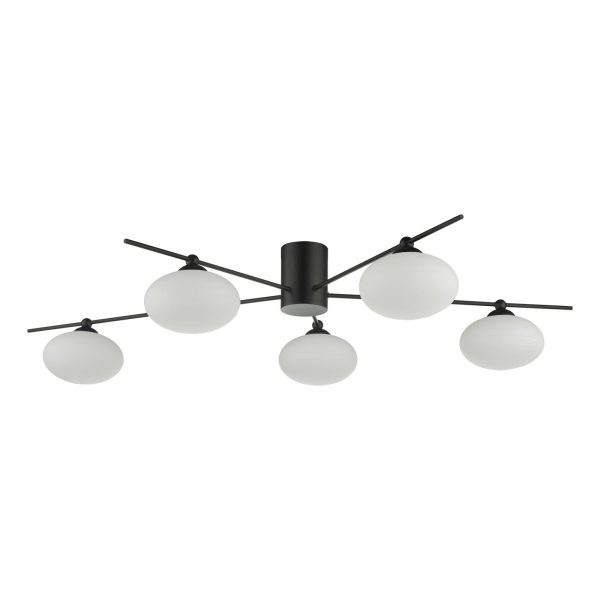 Jasper 5 Light Semi Flush Ceiling Light Matt Black Opal Glass - Image 2