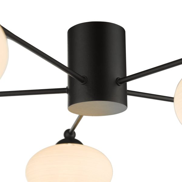 Jasper 5 Light Semi Flush Ceiling Light Matt Black Opal Glass - Image 4