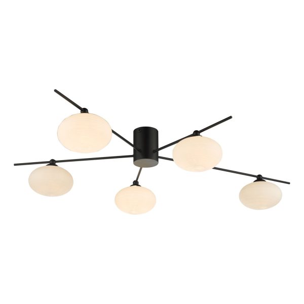 Jasper 5 Light Semi Flush Ceiling Light Matt Black Opal Glass - Image 5